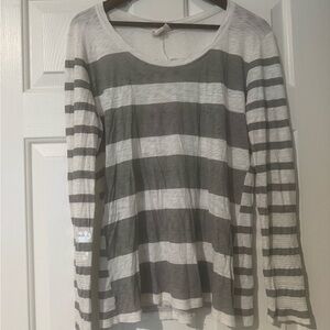 Pure DKNY Gray and White Striped Long Sleeve Top